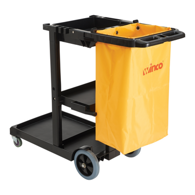 Winco PJC-4538 45&quot; L x 18.25&quot; W x 38.25&quot; H Black 3 Shelves Janitorial Cart