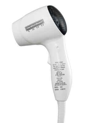 Hamilton Beach 8301 White 2-Speed Commercial Hair Dryer - 125 Volts, 1500 Watts