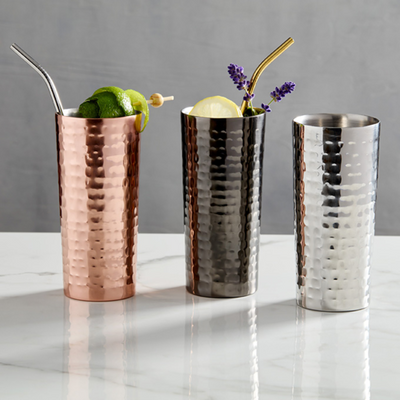 American Metalcraft HMCC14 14 Oz. Copper Stainless Steel Hammered Finish Collins Glass