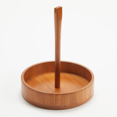 American Metalcraft CCAW8 8.38" Dia. Natural Acacia Wood Condiment Caddy
