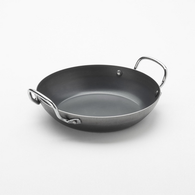 American Metalcraft BSPP8 9.5" Dia. Black Steel Round Paella Pan