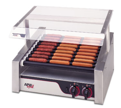 APW Wyott HRS-50S Stainless Steel 10 Slanted Tru-Turn Rollers X*PERT HotRod Hot Dog Grill - 120 Volts