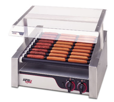 APW Wyott HRS-31S Stainless Steel 10 Slanted Tru-Turn Rollers X*PERT HotRod Hot Dog Grill - 120 Volts