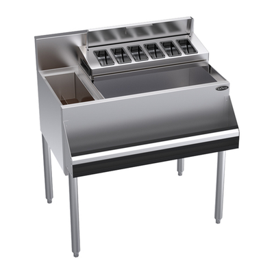 Krowne KR24-MS32R-10 32" W Stainless Steel Royal Series 8" Elixir Mixology Multi-Station with Built-In 10-Circuit Cold Plate