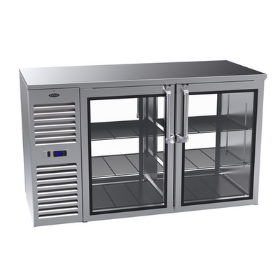 Krowne KPT60L 4 Solid Swing Doors Black Pass-Thru Refrigerated Back Bar Cabinet