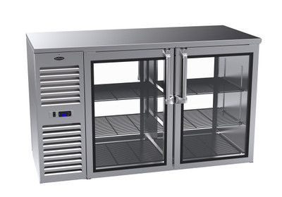 Krowne KPT60L 4 Solid Swing Doors Black Pass-Thru Refrigerated Back Bar Cabinet