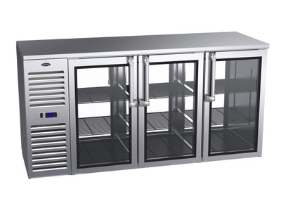 Krowne KPT72L 6 Solid Swing Doors Black Pass-Thru Refrigerated Back Bar Cabinet