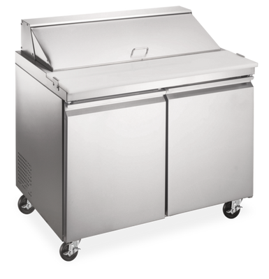 Omcan USA 59034 9.1 Cu. Ft. Stainless Steel 2-Section Aurora Refrigerated Prep Table - 115 Volts