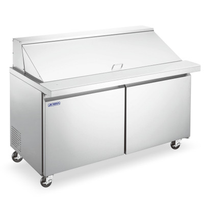 Omcan USA 59051 16.6 Cu. Ft. Stainless Steel 2-Section Aurora Mega Refrigerated Prep Table - 115 Volts