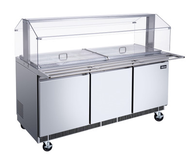 Omcan USA 50090 21.8 Cu. Ft. Stainless Steel 3-Section Refrigerated Prep Table - 110 Volts