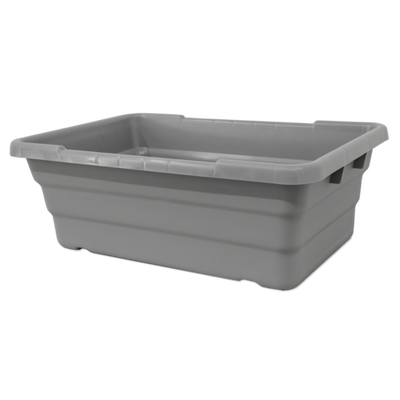 Omcan USA 81136 100 Lbs. Gray Rectangular High-Density Polyethylene Stackable Meat Lug and Tote Box