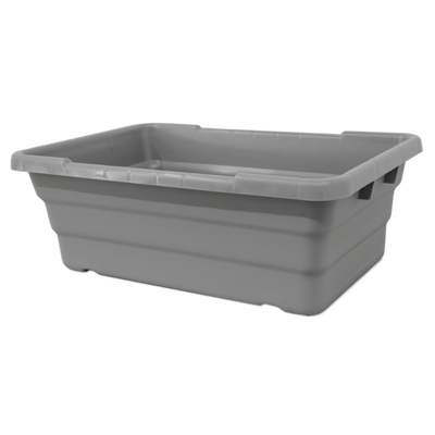 Omcan USA 81136 100 Lbs. Gray Rectangular High-Density Polyethylene Stackable Meat Lug and Tote Box