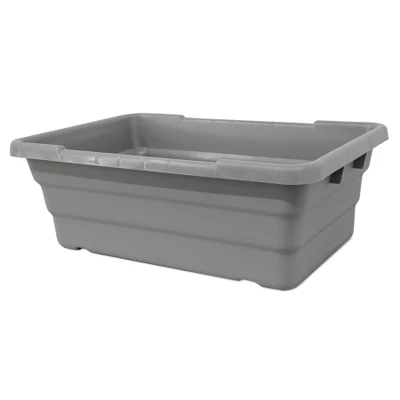 Omcan USA 81136 100 Lbs. Gray Rectangular High-Density Polyethylene Stackable Meat Lug and Tote Box
