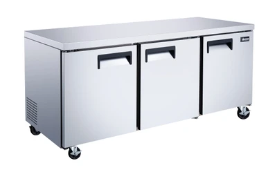 Omcan USA 50091 15.5 Cu. Ft. Stainless Steel 3-Section Reach-In Aurora Display Refrigerator - 115 Volts