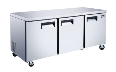 Omcan USA 50091 15.5 Cu. Ft. Stainless Steel 3-Section Reach-In Aurora Display Refrigerator - 115 Volts