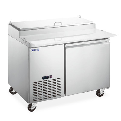 Omcan USA 59042 7.8 Cu. Ft. Stainless Steel 1-Section Aurora Refrigerated Pizza Prep Table - 110 Volts