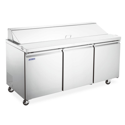 Omcan USA 59048 15.5 Cu. Ft. Stainless Steel 3-Section Aurora Refrigerated Prep Table - 115 Volts