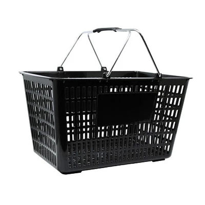 Omcan USA 43028 50 Lbs. Black Plastic Shopping Hand Basket with 2 Steel Handles