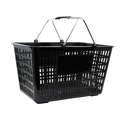 Omcan USA 43028 50 Lbs. Black Plastic Shopping Hand Basket with 2 Steel Handles