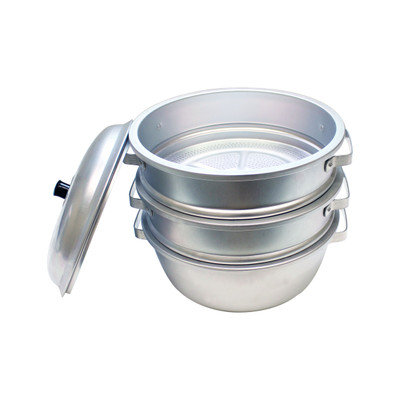 Thunder Group ALST001 11.38" Dia. x 12.5" H Aluminum Perforations Steamer Set