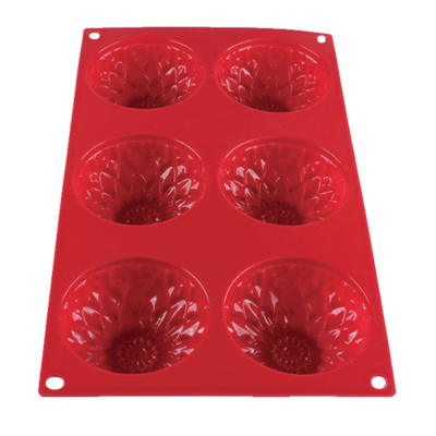 Thunder Group PLBM005S 3.09 Oz. Red (6) Sunflower Cavities High Heat Silicone Baking Mold