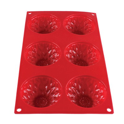 Thunder Group PLBM005S 3.09 Oz. Red (6) Sunflower Cavities High Heat Silicone Baking Mold