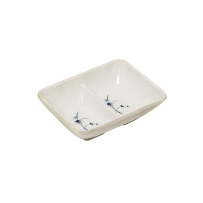 Thunder Group 0002BB 1.5 Oz. Blue Bamboo Melamine 2-Wells Divided Sauce Dish