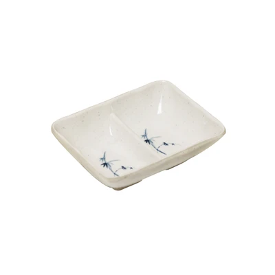 Thunder Group 0002BB 1.5 Oz. Blue Bamboo Melamine 2-Wells Divided Sauce Dish