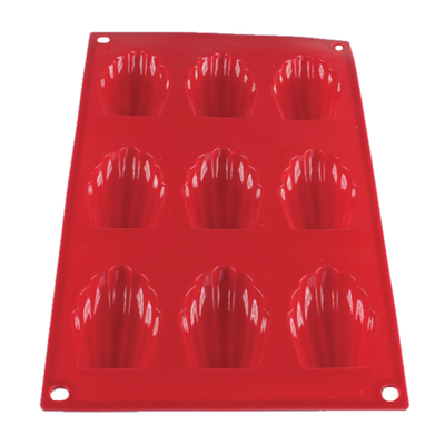 Thunder Group PLBM006S 1 Oz. Red (9) Madeleine Cavities High Heat Silicone Baking Mold
