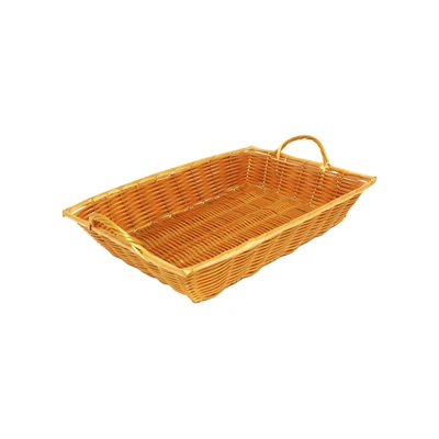 Thunder Group PLBN1611T 3" H x 16" W x 11" D Natural Tan Polypropylene Handwoven Rectangular Basket with Handles