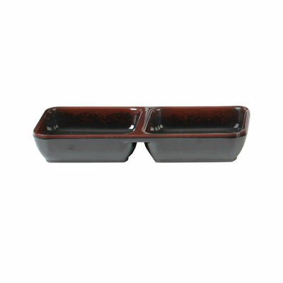 Thunder Group 1902TM 4 Oz. Melamine 2-Wells Rectangular Tenmoku Sauce Dish