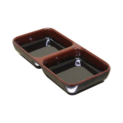 Thunder Group 1902TM 4 Oz. Melamine 2-Wells Rectangular Tenmoku Sauce Dish