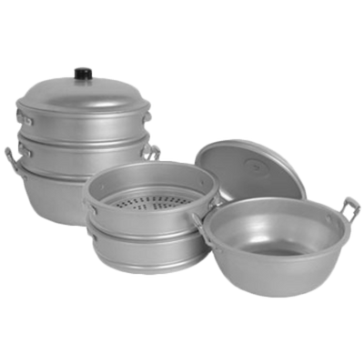 Thunder Group ALST003 11.5" Dia. x 14.5" H Aluminum Perforations Steamer Set