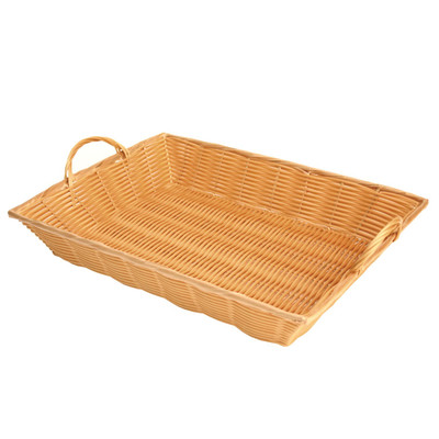 Thunder Group PLBN1712T 3" H x 17" W x 12.75" D Natural Tan Polypropylene Handwoven Rectangular Basket with Handles