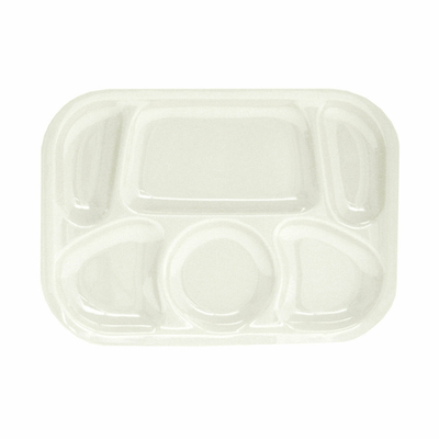 Thunder Group ML803W 13" W x 9.5" D White Melamine Rectangular 6 Compartments Tray