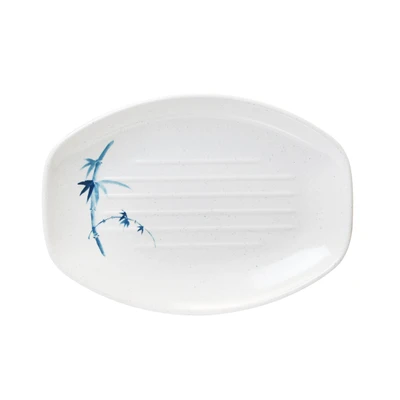 Thunder Group 2309BB 9" W x 6.5" D Blue Bamboo Melamine Oval Teriyaki Tray