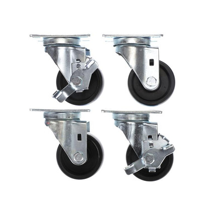 Component Hardware CSTPK-3PSP 3" Dia. Black Polyolefin Wheel Swivel Plate Medium Duty Caster Pack