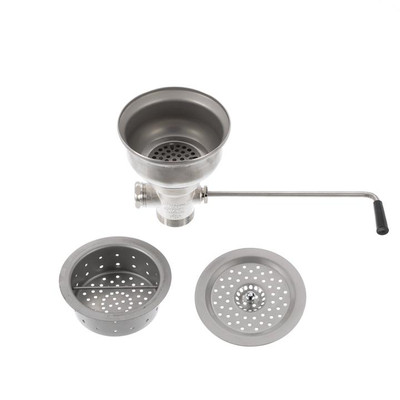 Component Hardware D63-4590 6.5" Sink Opening Stainless Steel Box Pattern Drain and Overflow Assembly Encore Twist Handle Waste Outlet