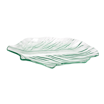 FOH SPT041CLG21 21" W Stack able Textured Glass Arctic Leaf Platter