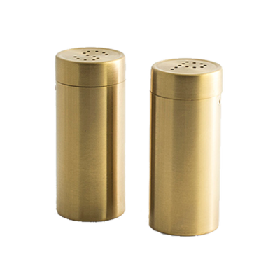 FOH TSP012GOS22 2.5 Oz. Matte Black Stainless Steel Round Serving Accessories Salt and Pepper Set