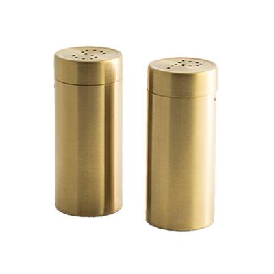 FOH TSP012GOS22 2.5 Oz. Matte Black Stainless Steel Round Serving Accessories Salt and Pepper Set