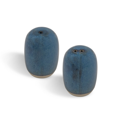 FOH TSP105BLP22 2" W Indigo Porcelain Round Artefact Salt and Pepper Shaker Set