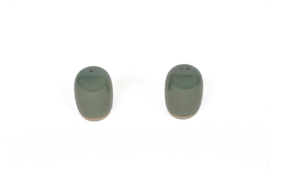 FOH TSP105GRP22 2" W Moss Porcelain Round Artefact Salt and Pepper Shaker Set