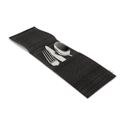 FOH FHO002BKV23 4.5" W Black Vinyl Rectangle Utensil Place Setting Holder