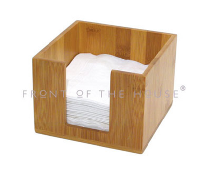 FOH BHO039BBB21 5.5&quot; W x 4&quot; H Brown Bamboo Square Buffetware Napkin Holder