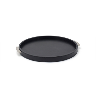 FOH RRT020BRL20 15&quot; W x 15&quot; D x 1.25&quot; H Brown Faux Leather Round Tray