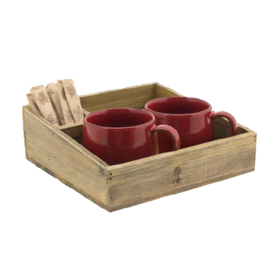 FOH RAH002NAW21 3"H x 8.25" W x 8.25" D Natural 3-Compartment Square Rustic Wood Coffee or Accessory Holder