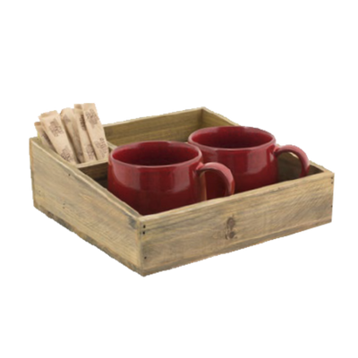 FOH RAH002NAW21 3"H x 8.25" W x 8.25" D Natural 3-Compartment Square Rustic Wood Coffee or Accessory Holder