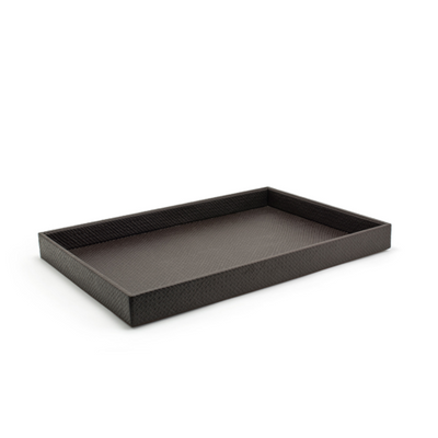 FOH RRT019BRL20 19&quot; W x 13&quot; D x 1.75&quot; H Brown Faux Leather Rectangular Tray