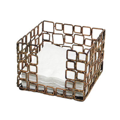 FOH BHO039GOI21 5.5" W x 4" H Brown Iron Wireware Coppered Link Napkin Holder